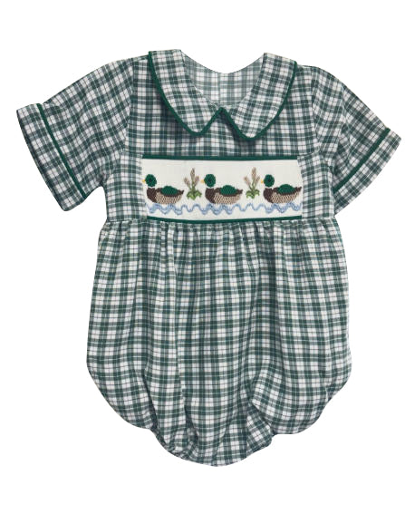 preorder SR3334 hunting mallard duck green checkered short sleeve girls romper