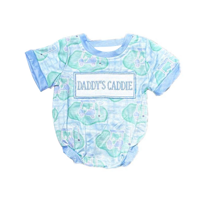 preorder SR3348 daddy's caddie golf blue checkered short sleeve boys romper