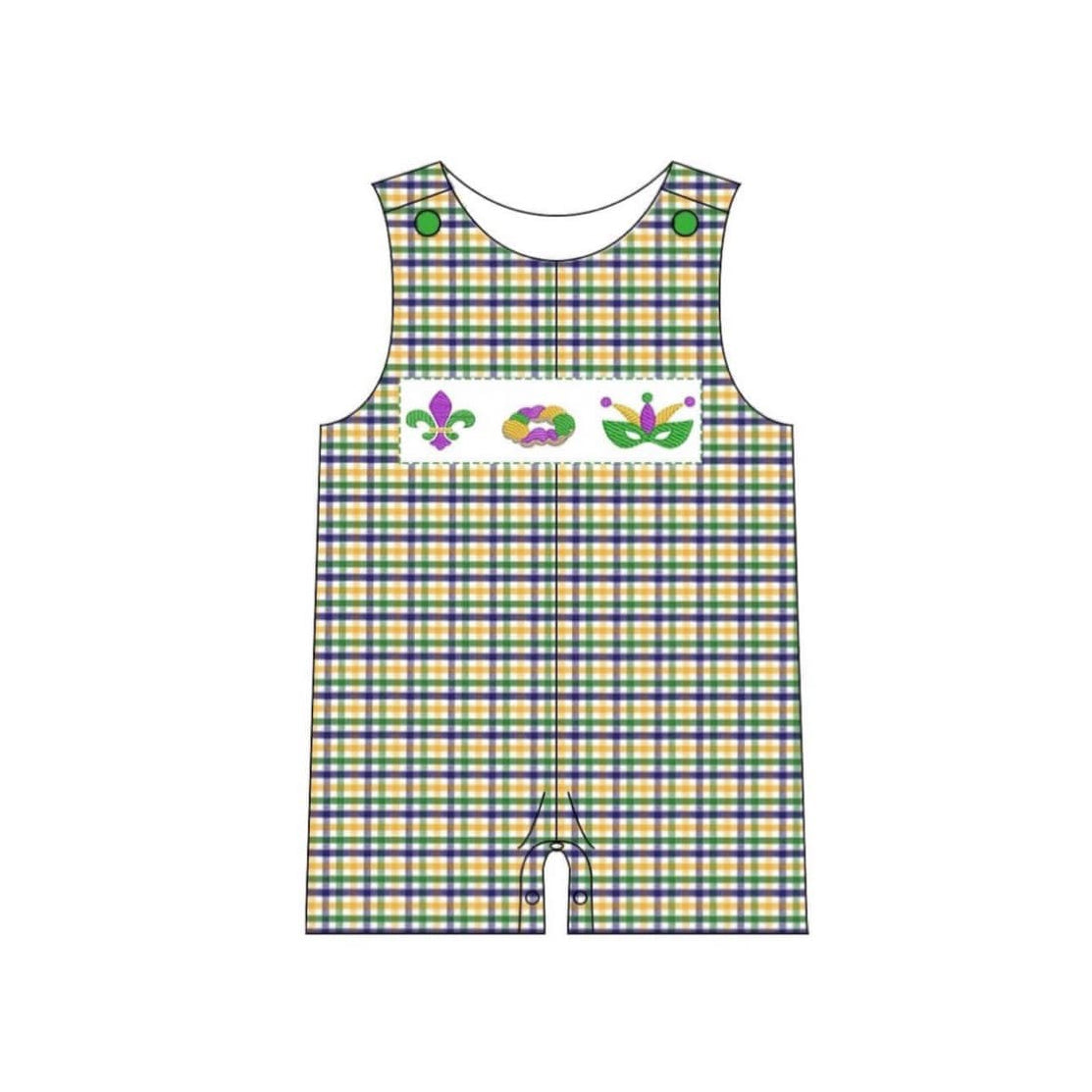 preorder SR3351 Mardi Gras checkered sleeveless boys romper