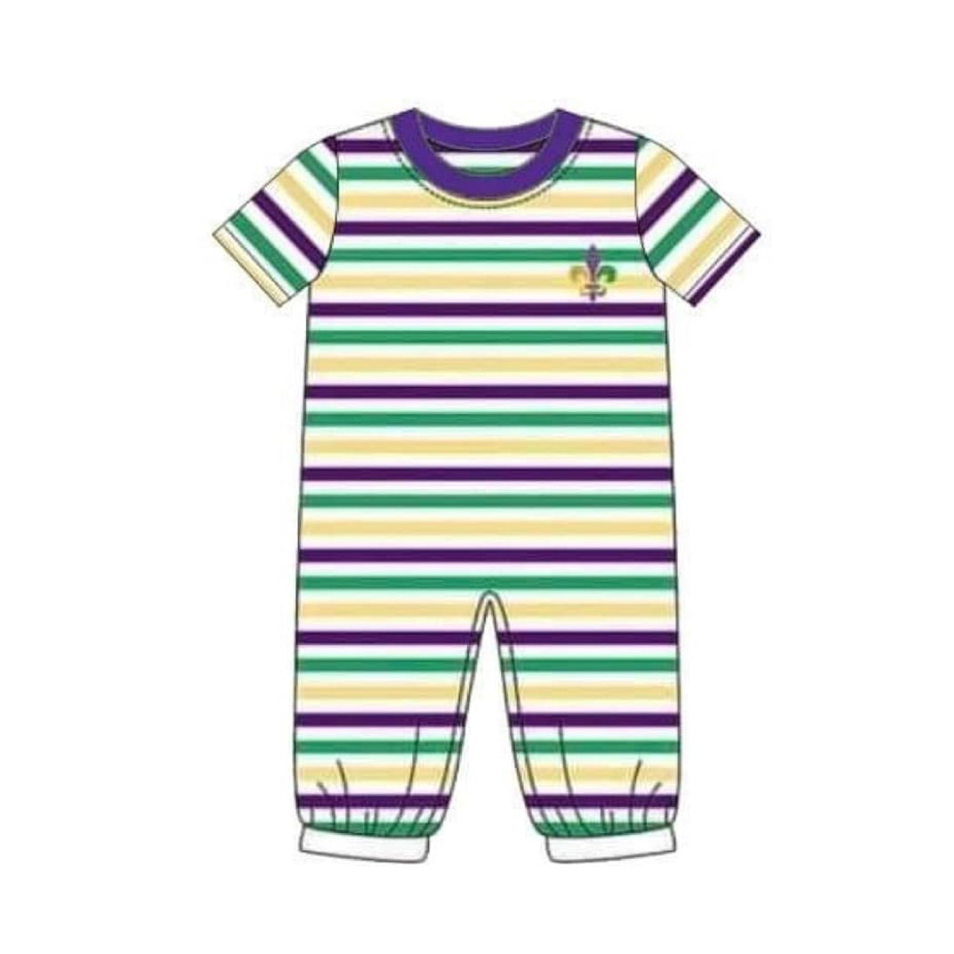 preorder SR3353 Mardi Gras striped short sleeve boys romper