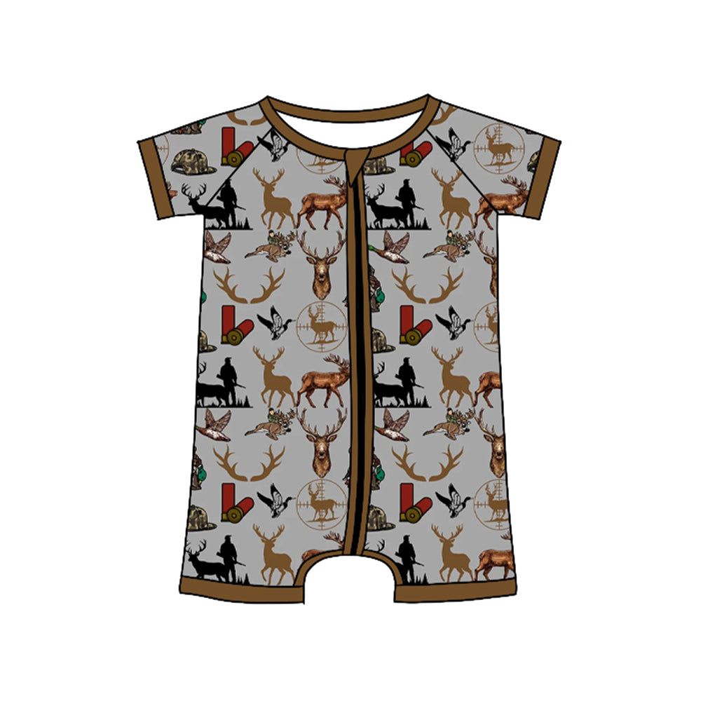 preorder SR3365 hunting deer dog zipper short sleeve boys romper