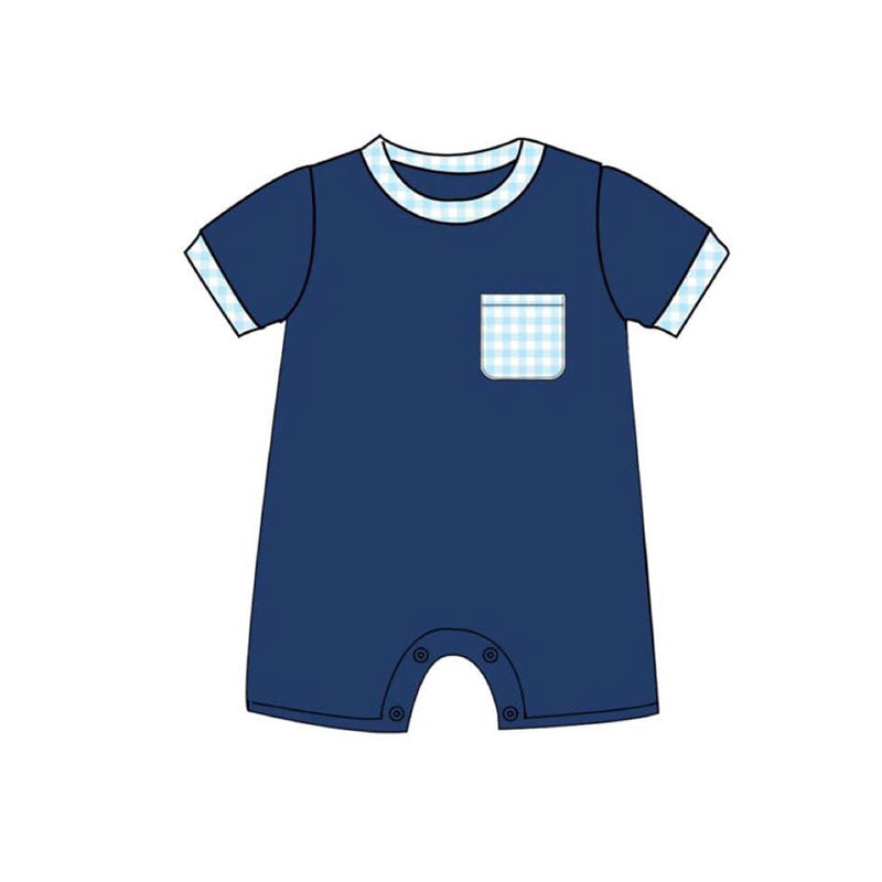 preorder SR3377 navy blue pocket short sleeve boys romper