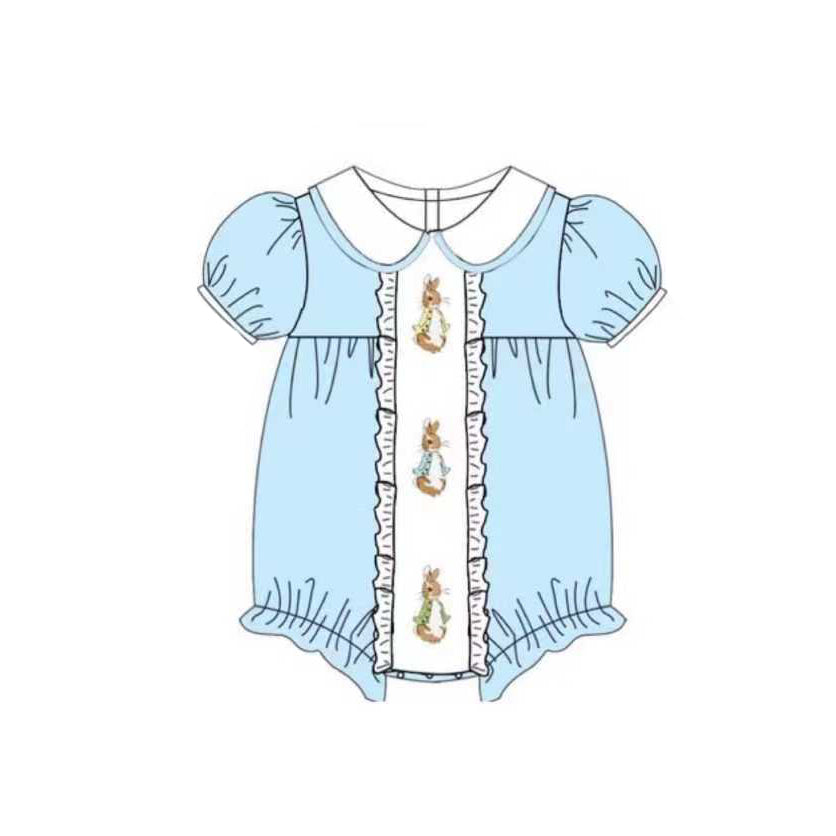 preorder SR3382 Easter bunny rabbit blue short sleeve girls romper
