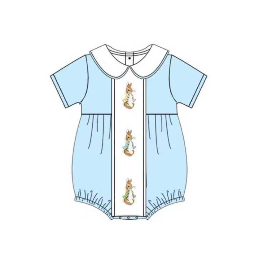 preorder SR3383 Easter bunny rabbit blue short sleeve boys romper