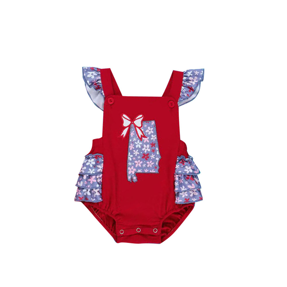 preorder SR3386 red bows flowers flutter sleeve girls romper