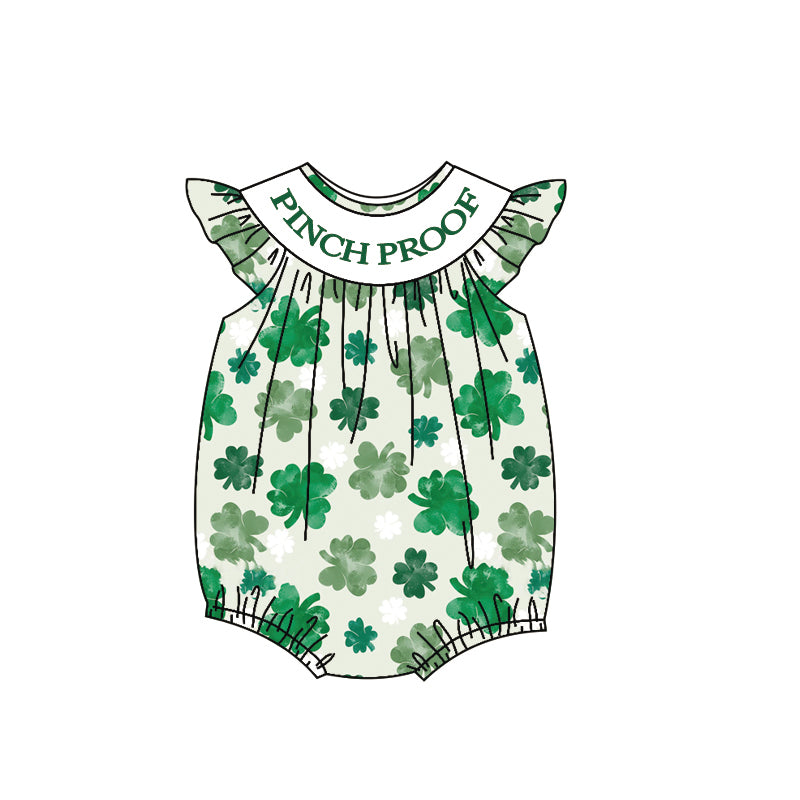 preorder SR3388 St Patrick pinch proof clover flutter sleeve girls romper