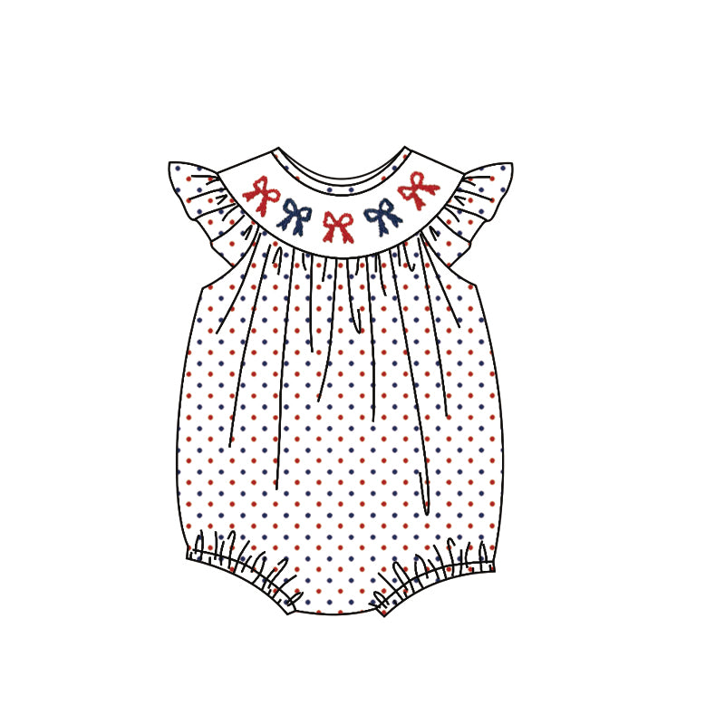 preorder SR3390 July 4th red blue bows dot flutter sleeve girls romper