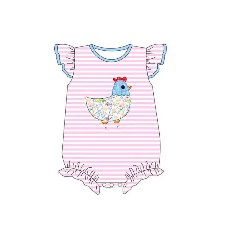 preorder SR3422 flowers chick pink striped flutter sleeve girls romper