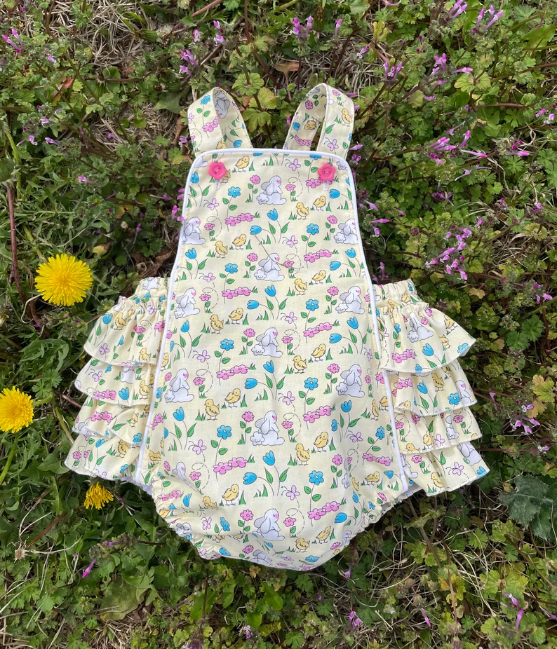 preorder SR3428 Easter bunny rabbit flowers girls romper
