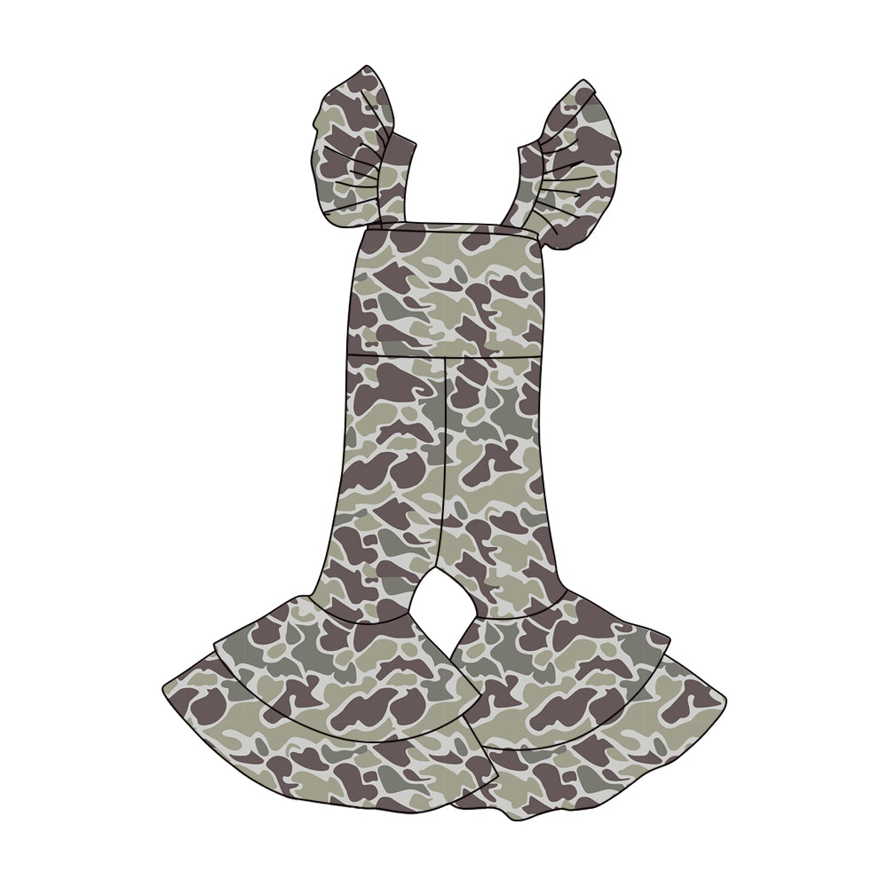 preorder SR3433 hunting camo flutter sleeve girls jumpsuits