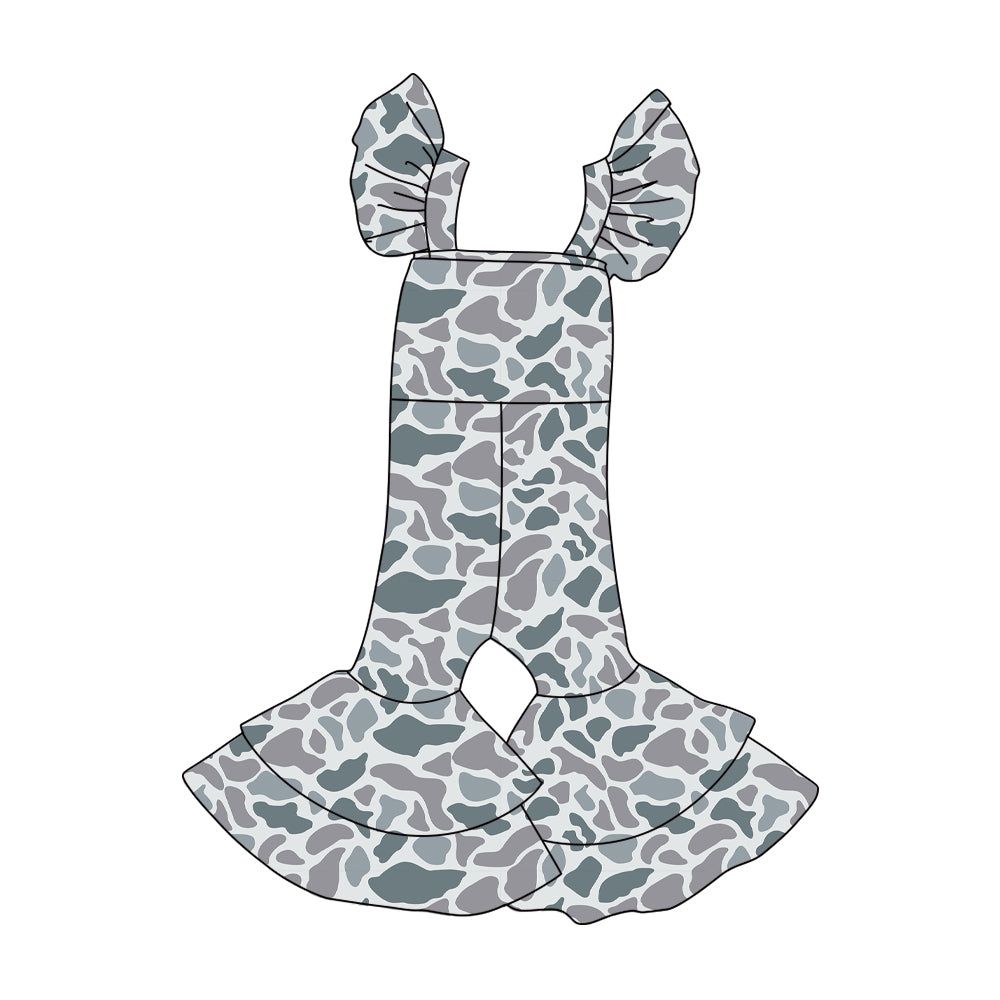 preorder SR3435 hunting camo flutter sleeve girls jumpsuits
