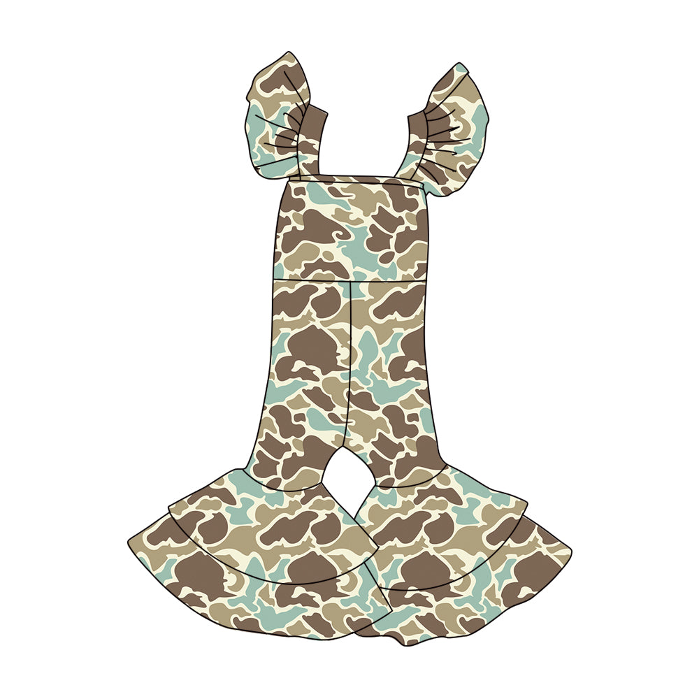 preorder SR3436 hunting camo flutter sleeve girls jumpsuits