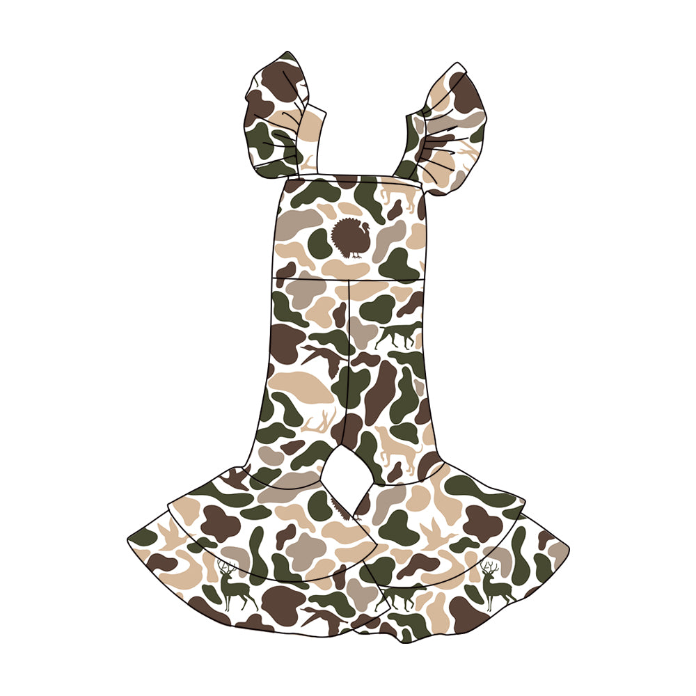 preorder SR3438 hunting camo flutter sleeve girls jumpsuits