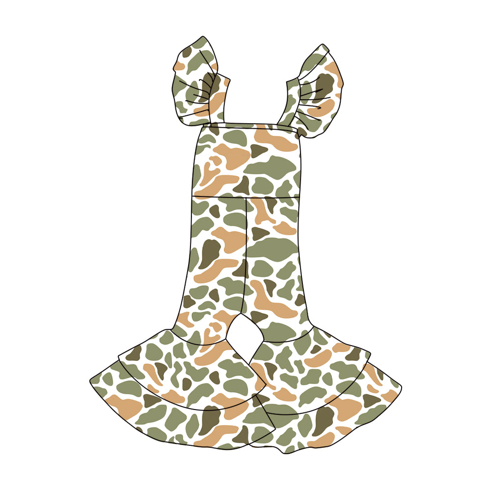 preorder SR3439 hunting camo flutter sleeve girls jumpsuits