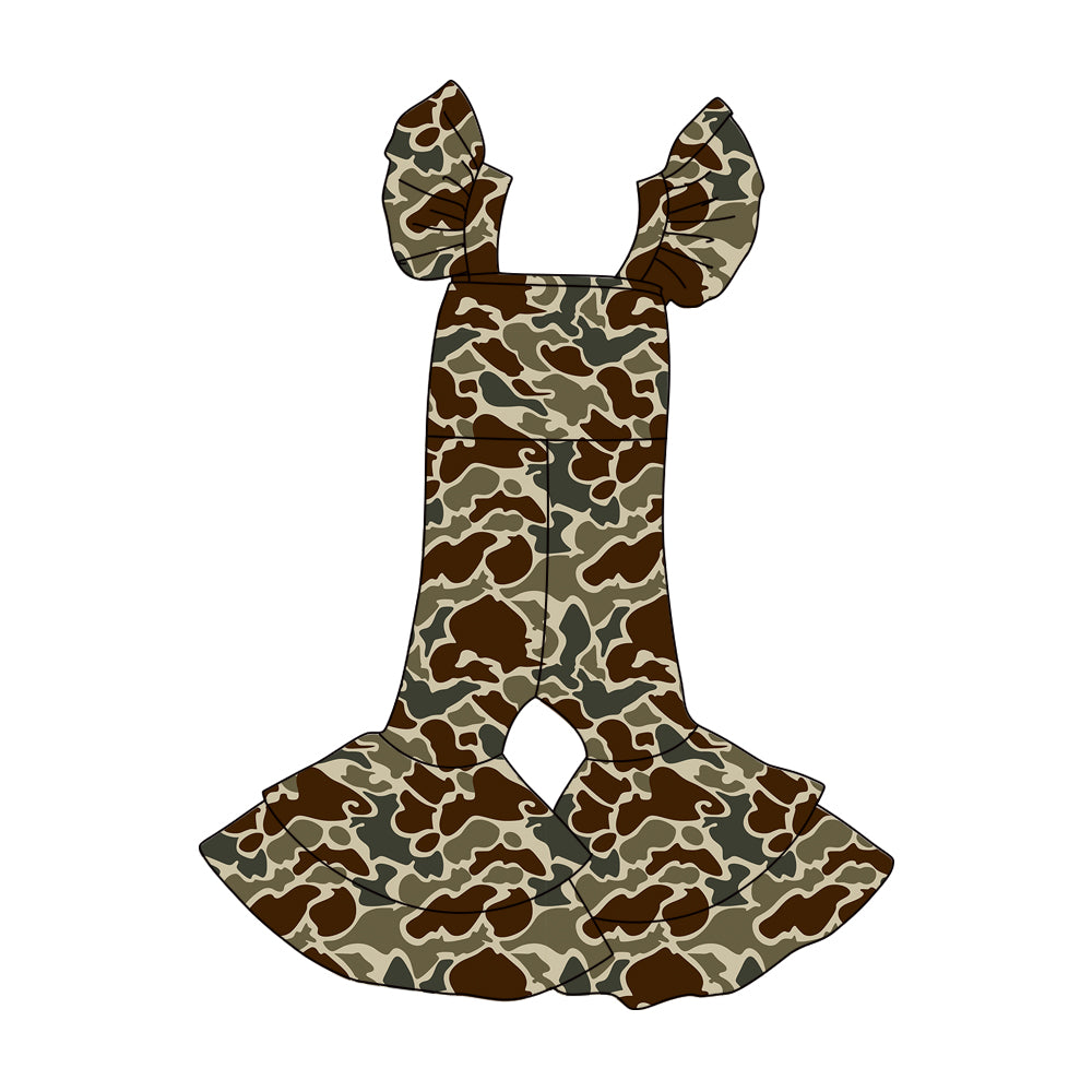 preorder SR3440 hunting camo flutter sleeve girls jumpsuits
