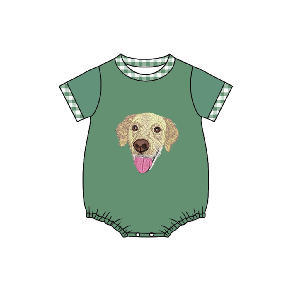 preorder SR3468 Cute Dog Pet Green Short Sleeve Boys Romper