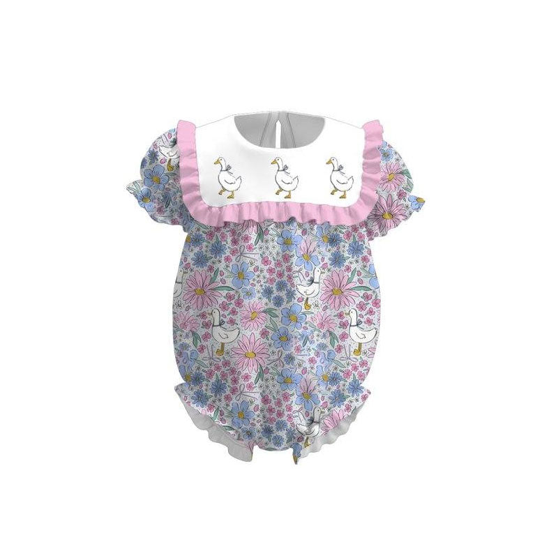 preorder SR3480 Cute Goose Flowers Short Sleeve Girls Romper