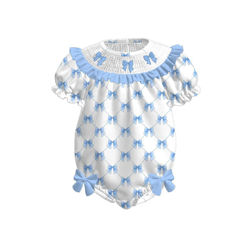 preorder SR3486 Blue Bows Short Sleeve Girls Romper