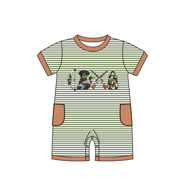 preorder SR3510 Hunting Mallard Duck Striped Short Sleeve Boys Romper