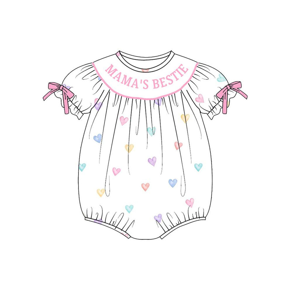 preorder SR3523 Valentine's Day Mama's Bestie Heart Short Sleeve Girls Romper