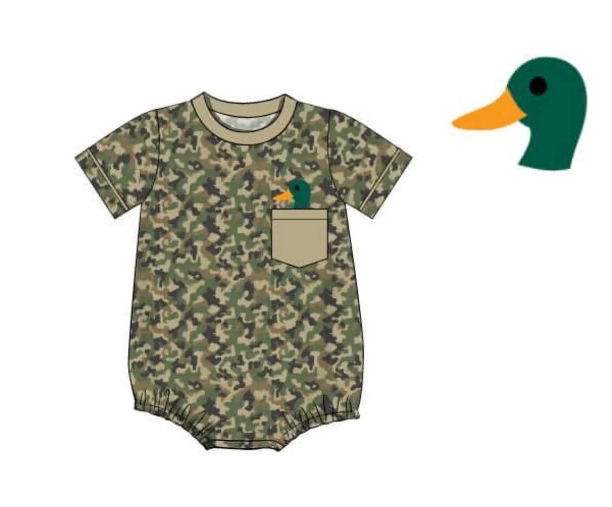 preorder SR3557 Hunting Mallard Duck Camo Pocket Short Sleeve Boys Romper