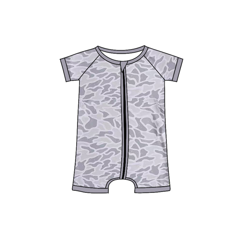 preorder SR3573 Hunting Camo Zipper Short Sleeve Boys Romper