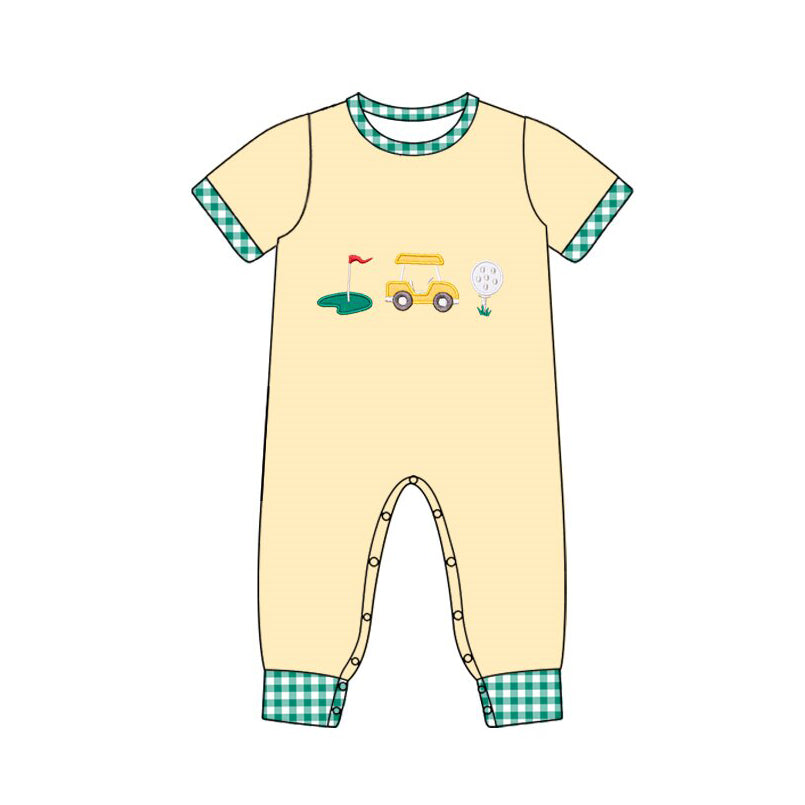 preorder SR3574 Golf Yellow Short Sleeve Boys Romper
