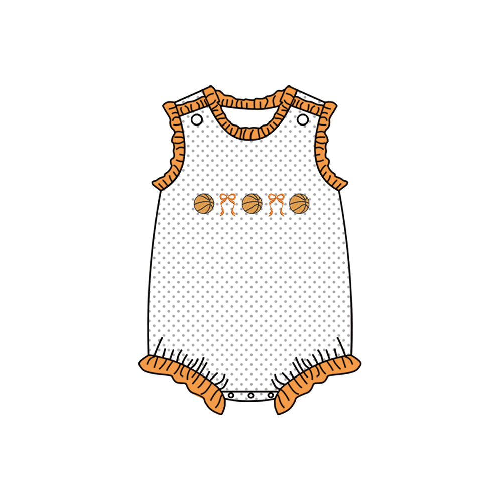 preorder SR3579 Basketball Bows Yellow Sleeveless Girls Romper
