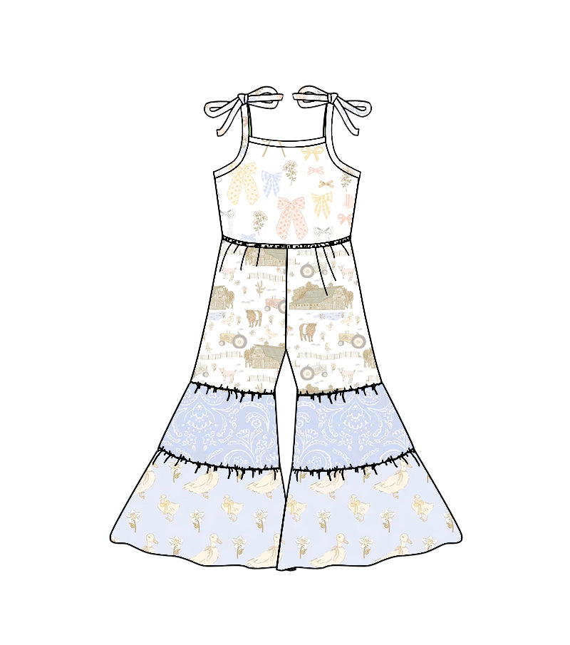 preorder SR3586 Farm Cow Bows Girls Jumpsuits