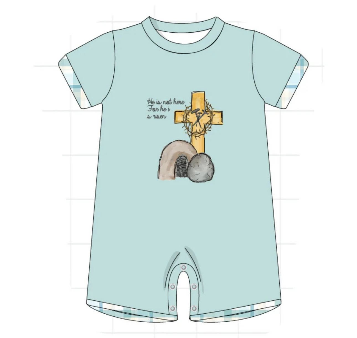 preorder SR3618 Easter Cross He Is Not Here Short Sleeve Boys Romper