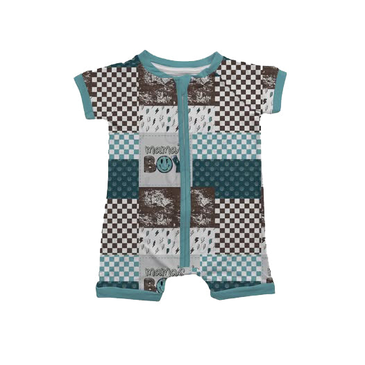 preorder SR3642 Mama's Boy Flash Blue Zipper Short Sleeve Boys Romper