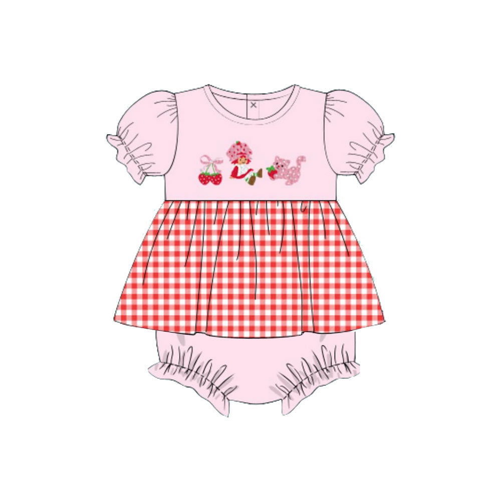 preorder SR3645 Strawberry Girl Cat Pink Short Sleeve Girls Romper