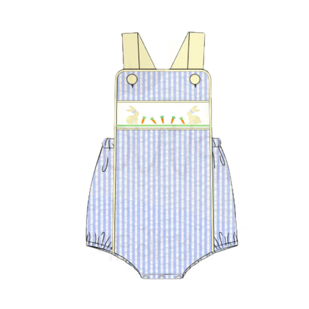 preorder SR3647 Easter Bunny Rabbit Carrot Blue Striped Boys Romper