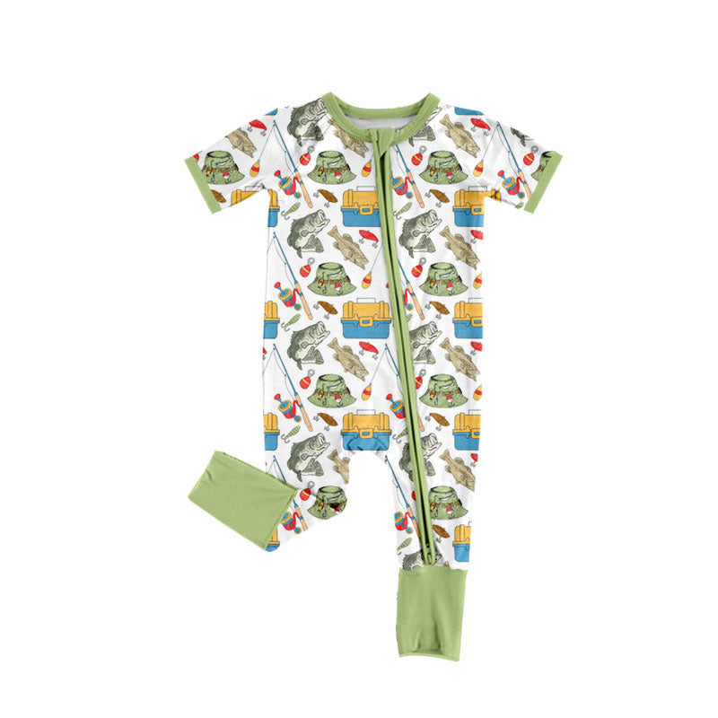 preorder SR3679 Fishing Short Sleeve Zipper Boys Romper