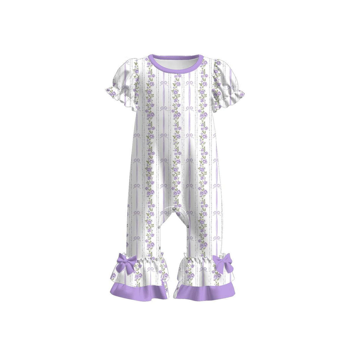 preorderSR3686 Puprle Bows Flowers Short Sleeve Girls Jumpsuits
