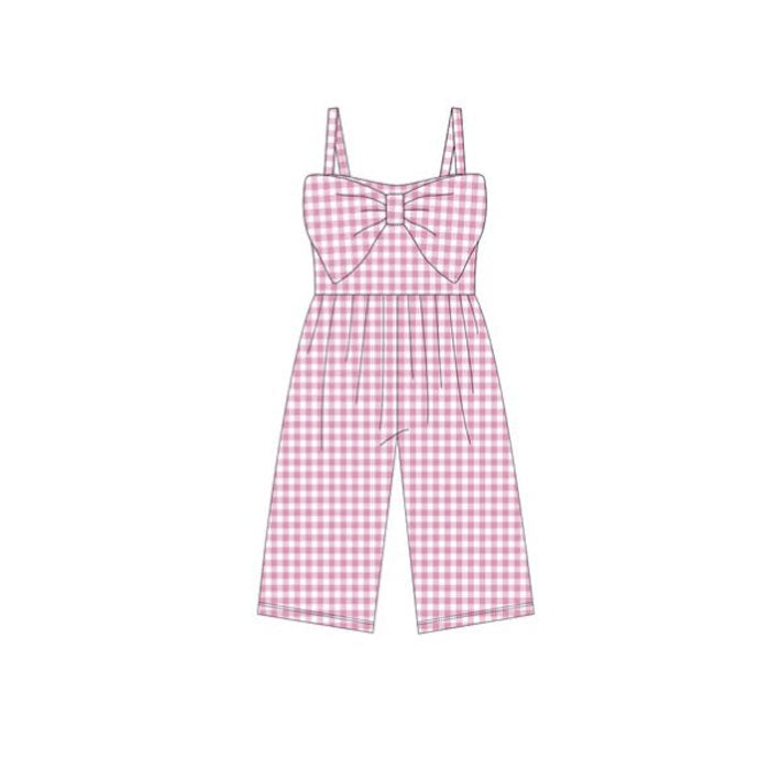 preorder SR3694 Pink Checkered Bow Girls Jumpsuits