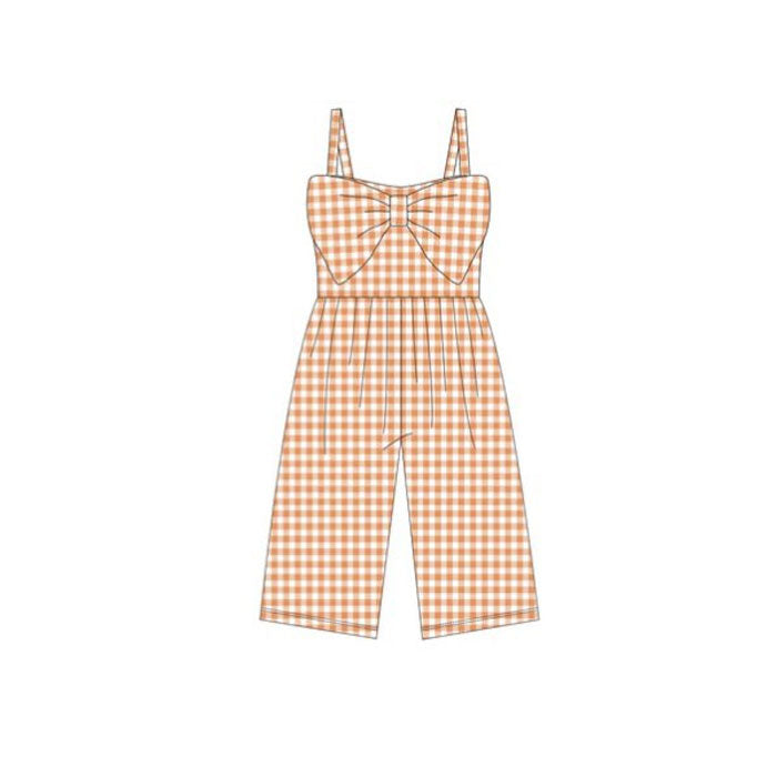preorder SR3695 Orange Checkered Bow Girls Jumpsuits