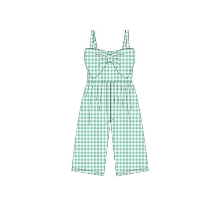 preorder SR3696 Green Checkered Bow Girls Jumpsuits