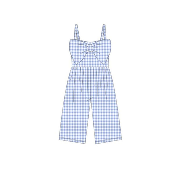 preorder SR3697 Blue Checkered Bow Girls Jumpsuits