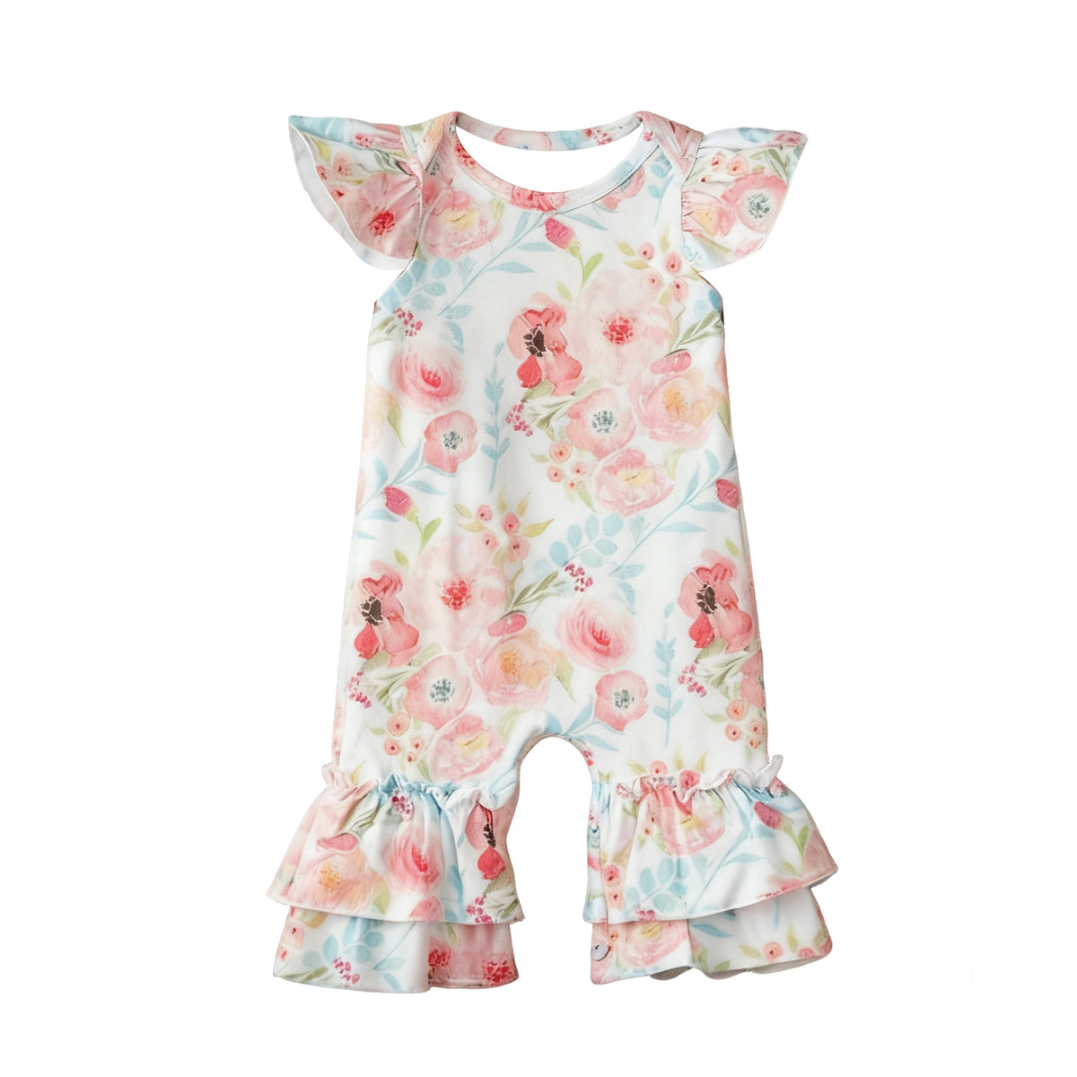 preorder SR3724 Pink Flowers Flutter Sleeve Girls Romper