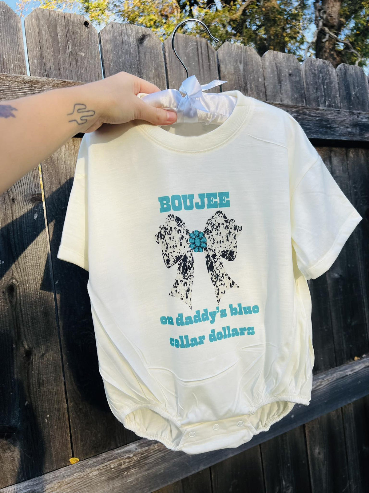 preorder SR3729 Boujee Bow Turquoise Short Sleeve Girls Romper