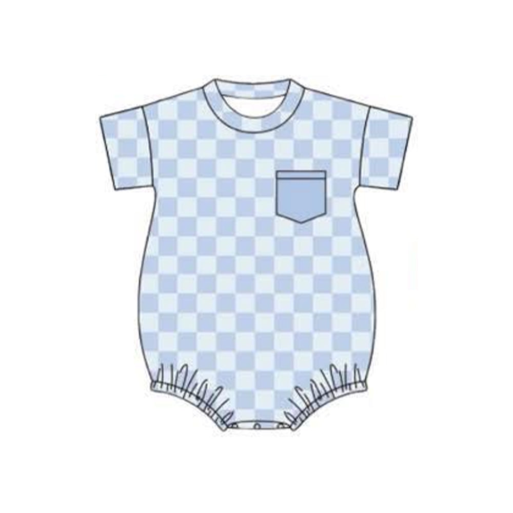 preorder SR3732 Blue Checkered Pocket Short Sleeve Boys Romper