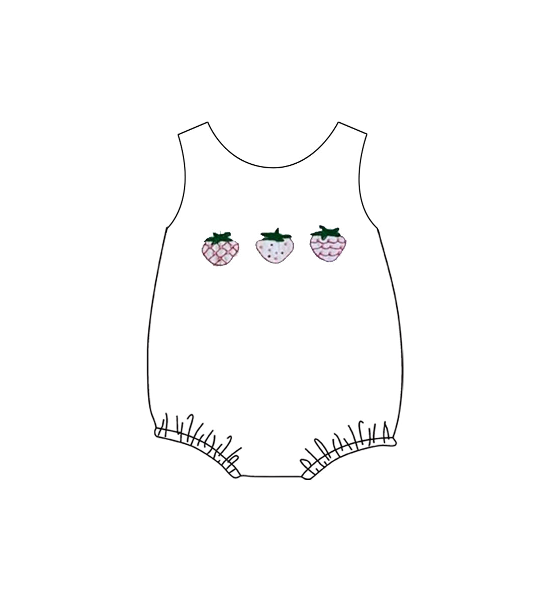 preorder SR3736 Strawberry White Sleeveless Girls Romper