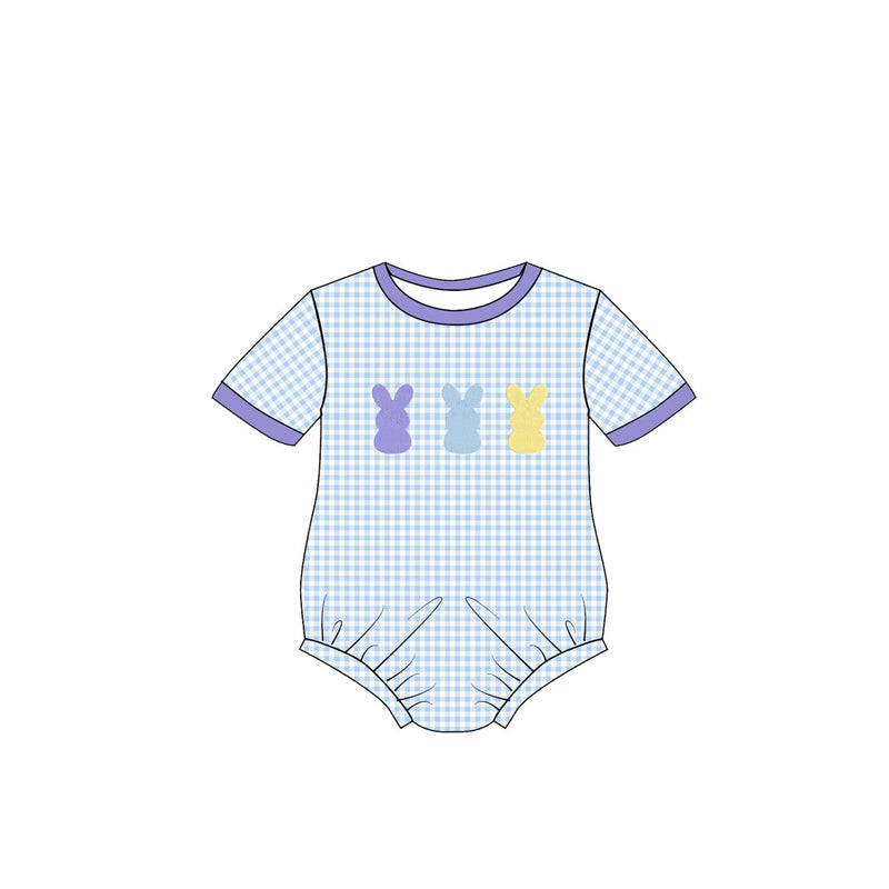 preorder SR3768 Easter Bunny Rabbit Blue Short Sleeve Boys Romper