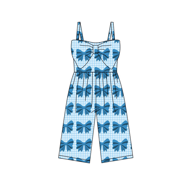 preorder SR3786 Blue Bows Checkered Girls Jumpsuits