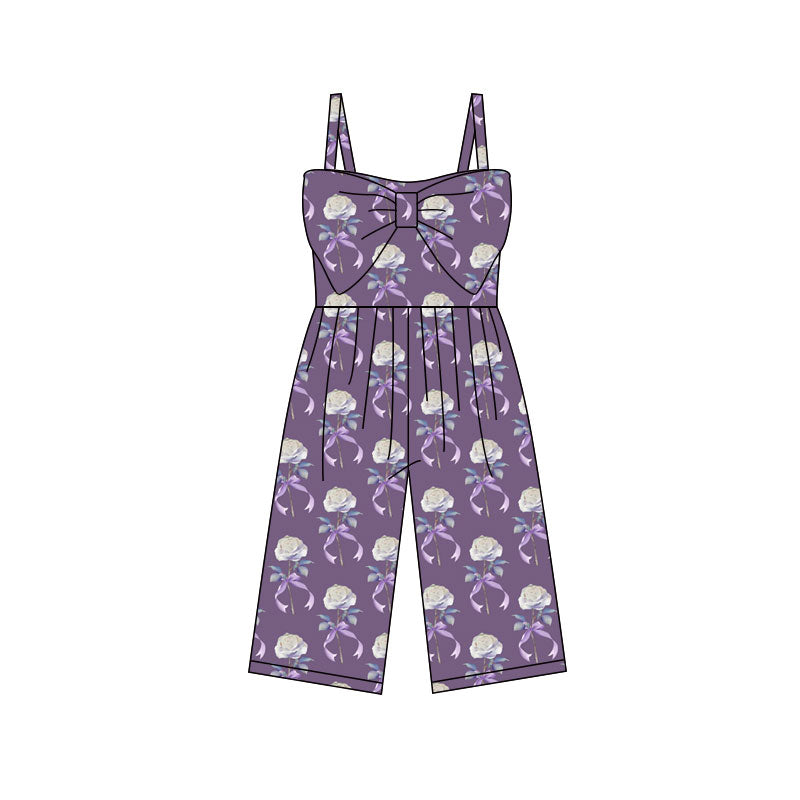 preorder SR3789 Flowers Bows Purple Girls Jumpsuits