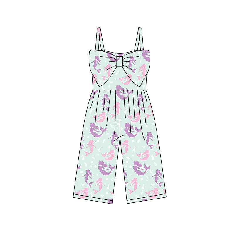 preorder SR3791 Mermaid Bow Blue Girls Jumpsuits
