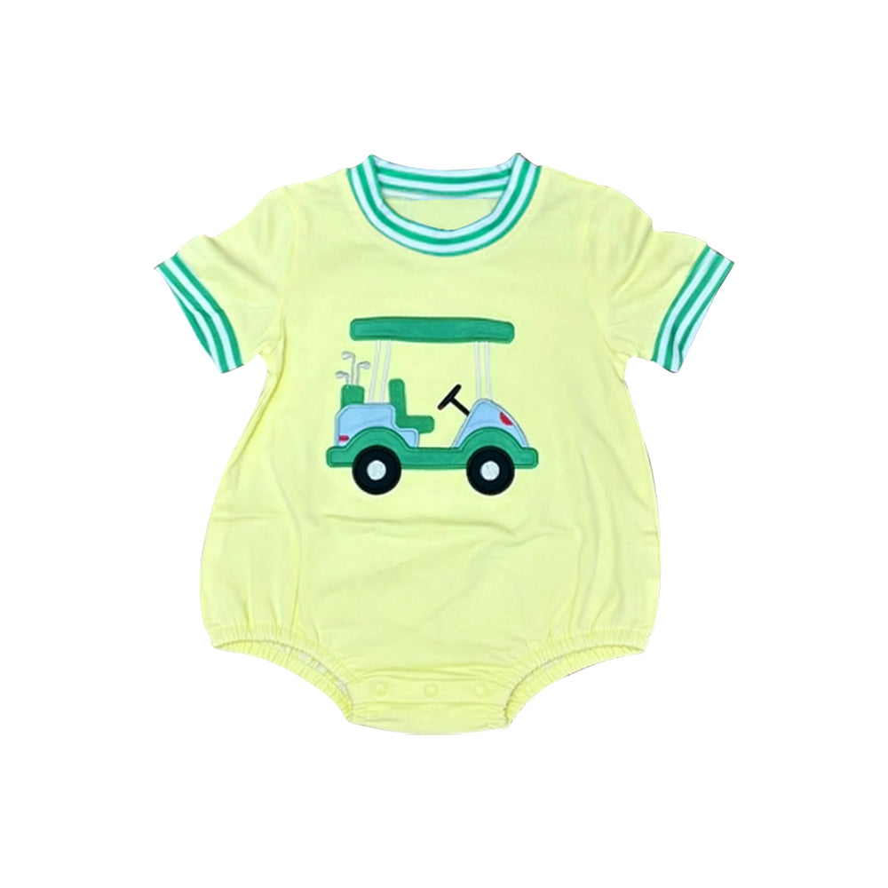 preorder SR3808 Golf Car Yellow Short Sleeve Girls Romper