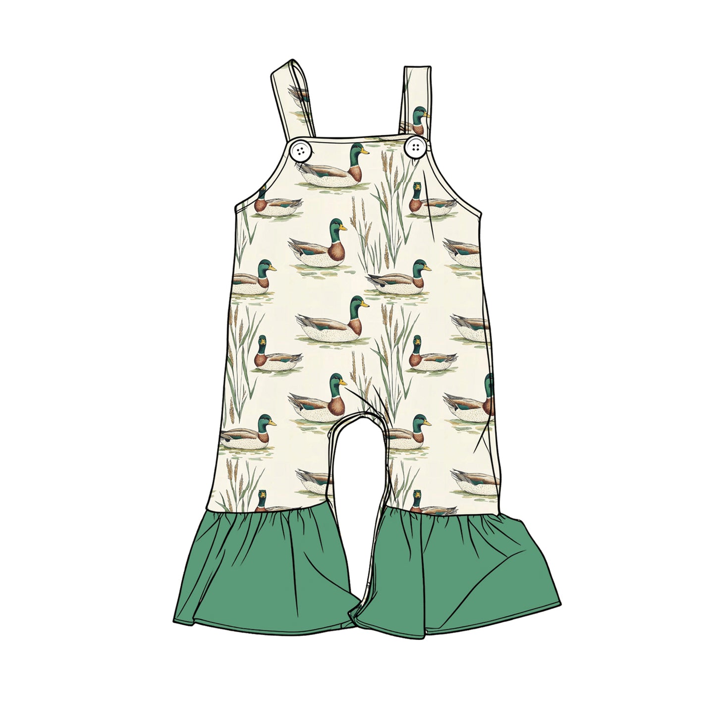 preorder SR3812 Hunting Mallard Duck Green Girls Romper