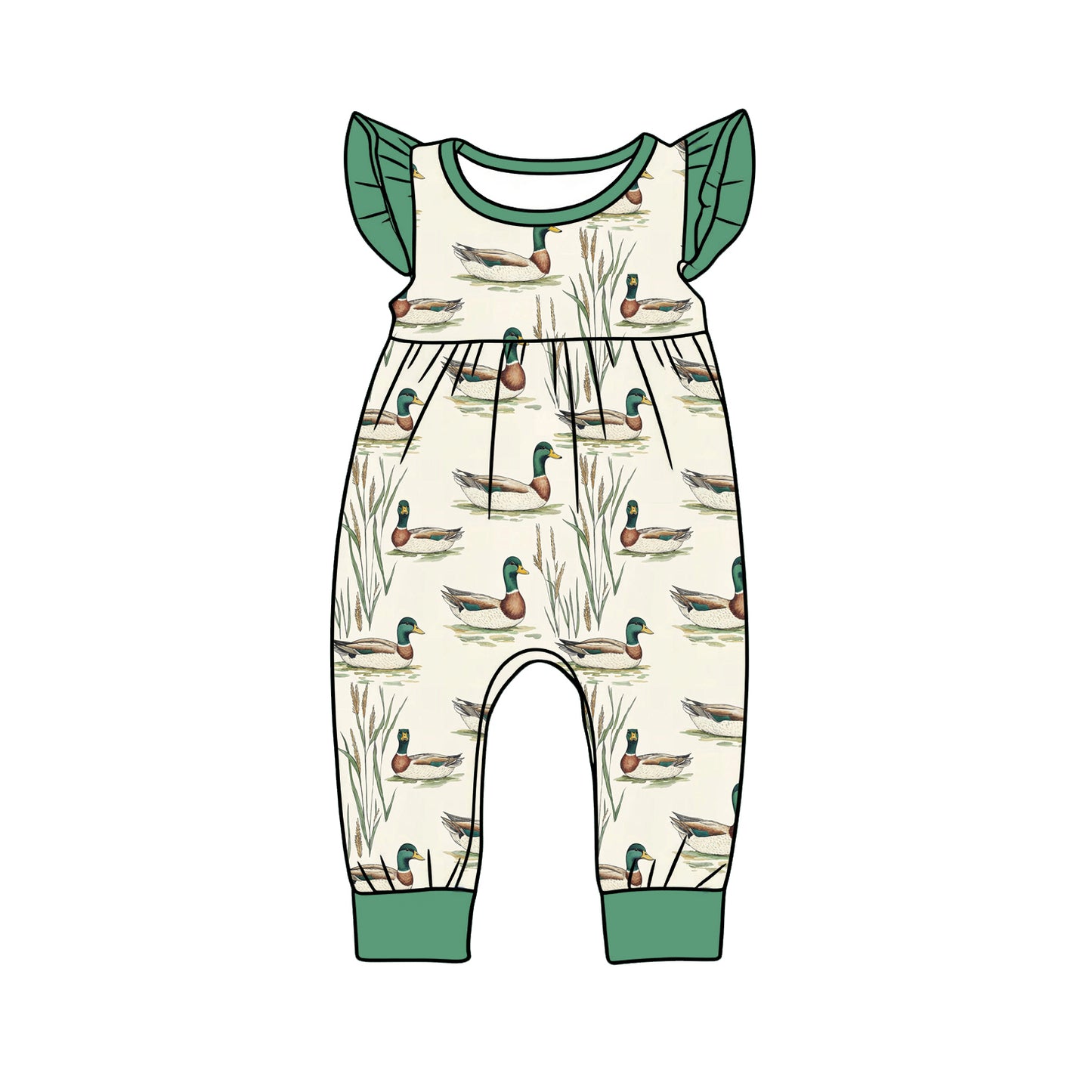 preorder SR3813 Hunting Mallard Duck Green Boys Romper